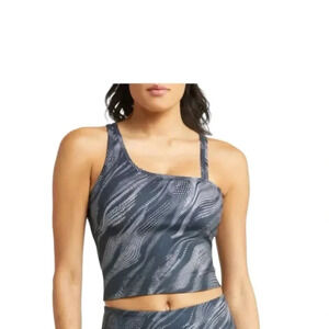 Zella Blue Wavy Sports Bra Crop Top Strappy Athletic Size L NWT
